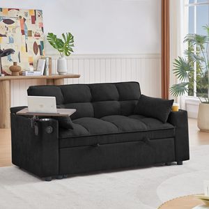 <span class=keywords><strong>Canapé</strong></span>-lit convertible 3-en-1 pliable 65'' avec fonction de tirage à 360° °   Table <span class=keywords><strong>d</strong></span>'appoint pivotante, montage facile, idéale pour le salon, moderne, noire - Product Image 3