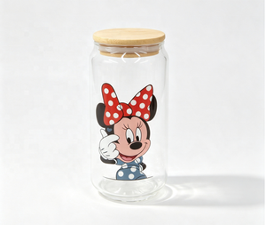 Mug en <span class=keywords><strong>verre</strong></span> borosilicate de haute qualité avec impression de dessin animé <span class=keywords><strong>Minnie</strong></span>, couvercle en bambou, paille, résistant à la chaleur, passe au lave-vaisselle et au micro-ondes, marque Wuso - Product Image 2