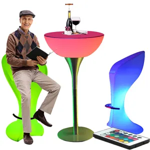 Светодиодный Круглый Кофейный Столик huel, светящийся наружный ночной клуб, пластиковая мебель, высокие светодиодные коктейльные столы и стулья для мероприятий