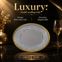 Assiette de présentation dorée avec perles, assiette décorative pour dîner, hôtel, banquet, mariage, décoration de table dorée