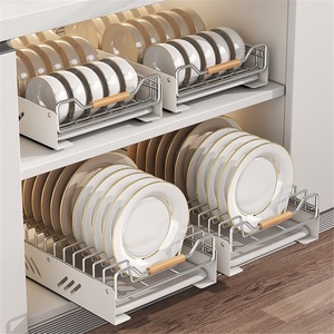 Stainless Steel <b>Dish</b> Storage Rack Kitchen Cabinet <b>Standing</b> Type Non-Folding Double Tier Waterproof Modern Drawer-Type Pull Box - Product Image 2