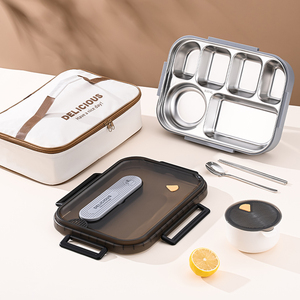 Lonchera Portátil Aislada de Acero Inoxidable 316L — Contenedor de Comida Grande de 6 Compartimentos con Bolsa Aislante - Product Image 2