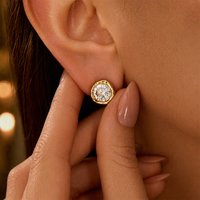 Boucles d'oreilles en acier inoxydable pour femmes, petites, brillantes, luxueuses, avec cristaux, tendance, accessoires imperméables en PVD 18K, bijoux à la mode pour dames