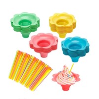 Gobelets en plastique pour glace pilée, gobelet en forme de fleur, gobelet jetable en plastique PET
