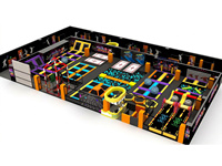 Équipement de parc de trampolines intérieur néon OEM ODM avec cage Ninja, fosse à mousse, zone de basketball et parcours d'obstacles pour FEC et centres commerciaux