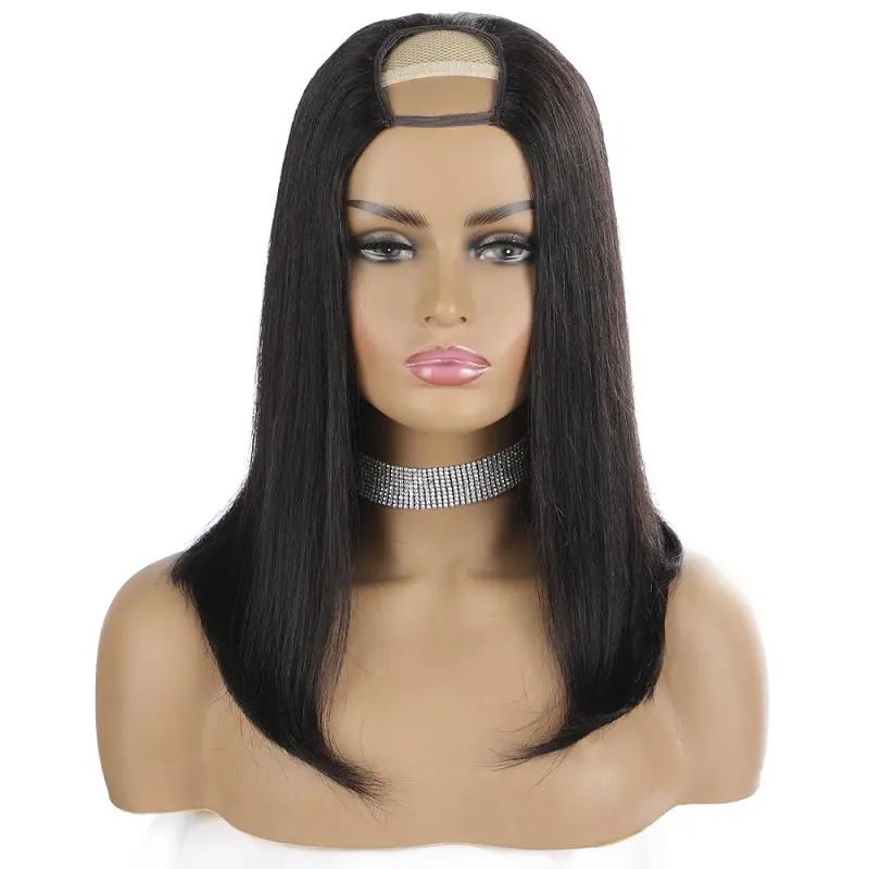 Hl19 Remy Hair Human Pruik Pony 10-14Inch Menselijk Haar Pruiken Voor Zwarte U Deel Bob Rechte Vrouwen 1 Stuk Lang Myanmar Haar 10a Grade