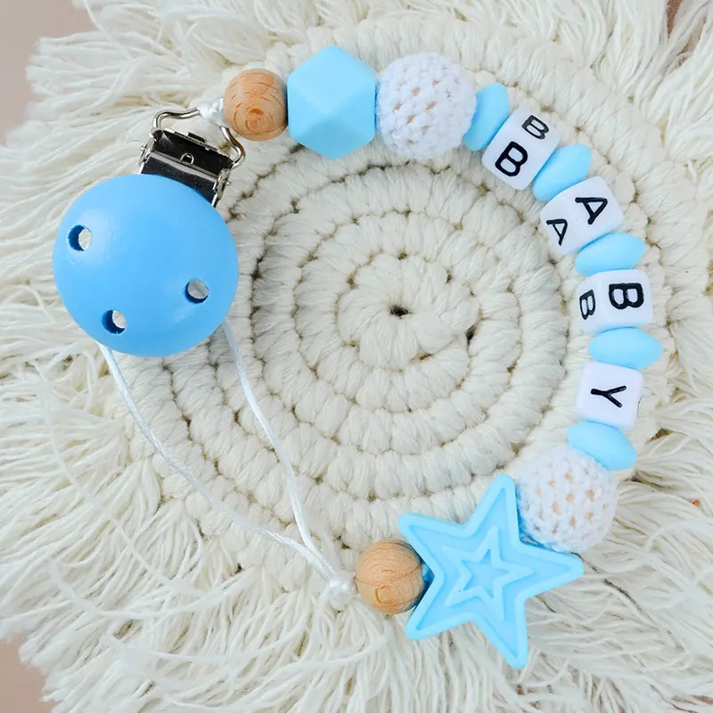 Handmade Personalized Name Pacifier Clips Nipple Holders Silicone Pendant Anti-Drop Rope Teat Cord Dummy Chain Shower Gift