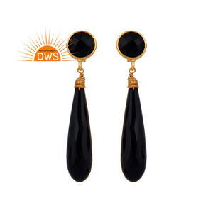 <b>Longing</b> Black Onyx Gemstone <b>Earring</b> Dangle Designer Gold Plated Silver Wire Designer <b>Earrings</b> Jewelry Supplier - Product Image 1