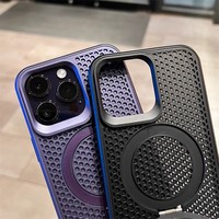 Étui de téléphone magnétique en nid d'abeille pour iPhone 16 Pro Max, avec béquille, dissipation thermique et design antichoc anti-chute