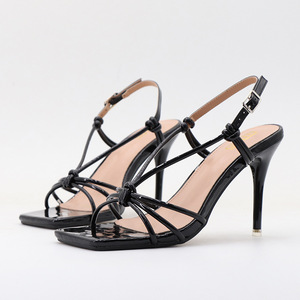 Escarpins à talons hauts et fins pour femmes, sandales à lanières croisées et à talons carrés pour dames, taille Plus 35-42 - Product Image 2