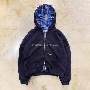 Custom Zip up Hoodies Manufacturer Oversized Heavyweight <b>Jackets</b> Inside <b>Flannel</b> Double Layers Reversible Hoodie for Men - Product Image 2