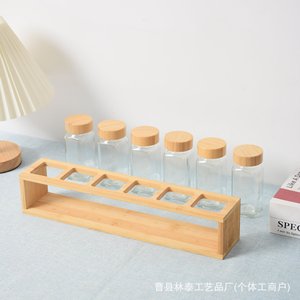 Estante giratorio de bambú para especias con botellas de vidrio y tapas de madera, organizador de condimentos para la cocina - Product Image 5