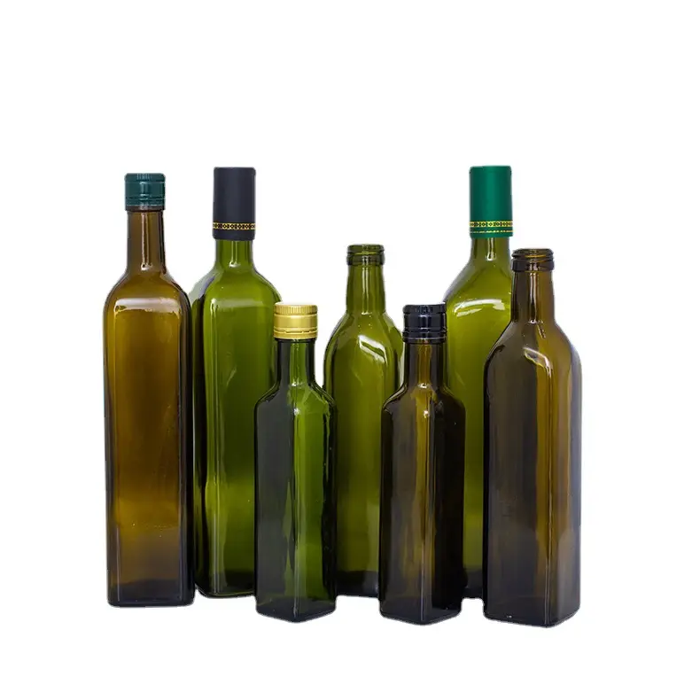 थोक मूल्य उपलब्ध विभिन्न आकारों दौर और वर्ग आकार जैतून का तेल कांच की बोतल जैतून का तेल कांच की बोतलें 250 ml