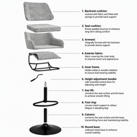 Tabouret de bar pivotant réglable en hauteur avec accoudoirs en tissu Teddy gris, durable, pour comptoir de bar domestique, vente en gros ODM pour projets en vrac