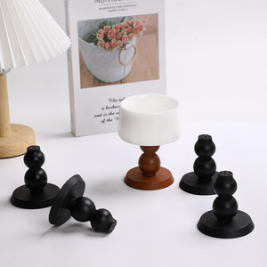Base de madera para velas con forma de calabaza, redonda, negra y marrón claro, decoración para el hogar, artesanía en madera maciza - Product Image 2