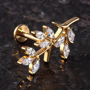 Boucles d'oreilles créatives <span class=keywords><strong>en</strong></span> forme de branche d'arbre pour femme, cadeau de mariage, <span class=keywords><strong>piercing</strong></span> labret <span class=keywords><strong>en</strong></span> titane PVD 18K pour tragus, hélix, daith - Product Image 2