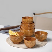 Bol en bois de jujube massif naturel, style japonais, avec pied, pour salade, soupe, fruits, riz, nouilles, vaisselle de cuisine