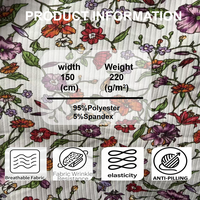 Nouveau tissu imprimé pour garçons, petites fleurs, rayures verticales, 95% polyester, 5% élasthanne, extensible, doux, écologique, tricot côtelé pour textiles de maison