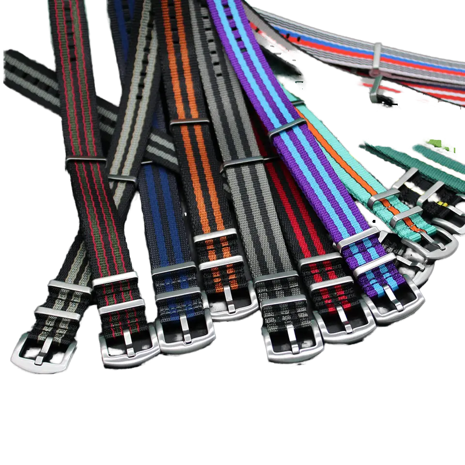 Soft Wrist Band Black Grey Seatbelt Nylon Watch Strap 1.4mm for 18mm 20mm 22mm James Bond Fabric Watches Bands