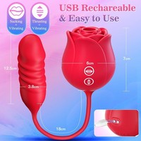 3-in-1 Rosen-Stoßvibrator für G-Punkt Erwachsenen-Sexspielzeug 10 Saugmodi Klitoris-Nippel-Stimulation Doppelendiger Analdildo