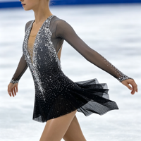 Costume de patinage artistique pour enfants et adultes, robe en maille dégradée gris-noir avec strass pour spectacle sur glace et compétition