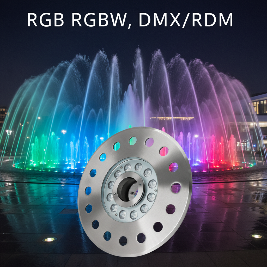 CE Rohs IP68 304 Stainless Steel 36W DMX512/RDM LED Fountain Lights 12V for Garden & Swimming Pool Fountains 2-Year Warranty