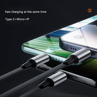 Kabel USB 100W, kabel USB 3 in 1 dapat ditarik 1.2m V8 mikro tipe-c untuk iPhone
