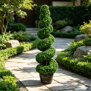 Arbre topiaire artificiel <span class=keywords><strong>en</strong></span> spirale, faux buis torsadé <span class=keywords><strong>en</strong></span> <span class=keywords><strong>pot</strong></span>, <span class=keywords><strong>plante</strong></span> <span class=keywords><strong>verte</strong></span> <span class=keywords><strong>en</strong></span> plastique résistant aux UV, durable pour l'aménagement extérieur - Product Image 1