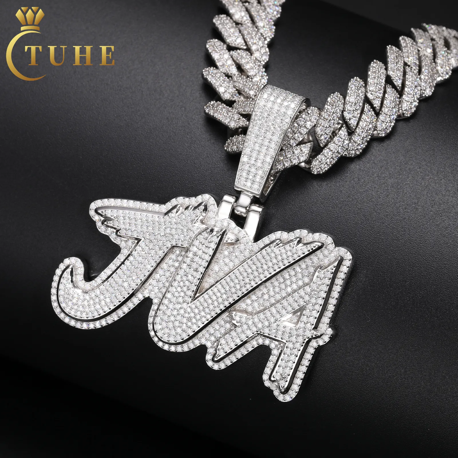 Di alta qualità stei Mossanite lettera ciondolo in argento 925 Moissanite ghiacciato fuori nome personalizzato collana per gli uomini Hip Hop gioielli regalo