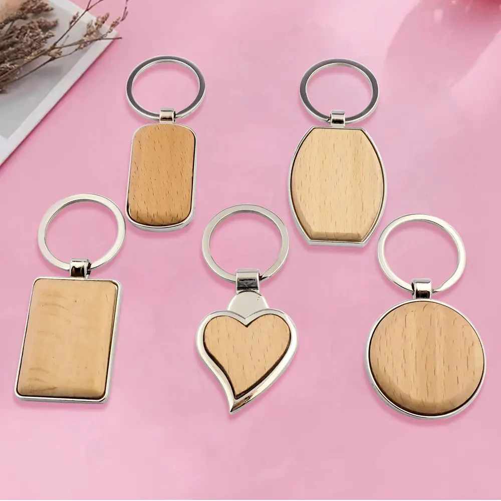 Wholesale Custom Shape Plain Accessories Laser Engraving Logo Wooden Key chain Blank Wood Keychain