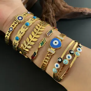 Nieuwe 18K Verguld Blauw Email Kwaad Van Ogen Armband Waterdicht Roestvrij Staal Armband Statement Armband Sieraden Vrouwen Geschenken