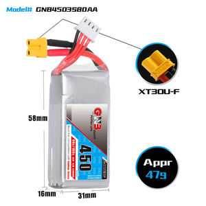 GNB 1S 2S 3S <span class=keywords><strong>4S</strong></span> 5S 6S <span class=keywords><strong>450mAh</strong></span> 80C Liop Batterie pour Machine de Voyage Temporalisée FPV Modèle Jouet LithiumBattery Accessoires - Product Image 4