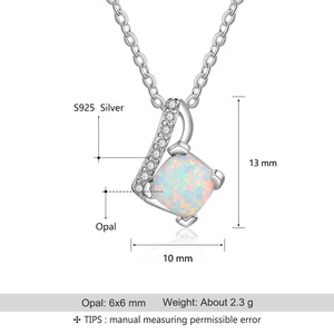 S925 Sterling Silver Brilliant Cut Rainbow <b>Opal</b> Pendant <b>Necklace</b> Dainty CZ Accent Rhodium Plated Engagement Wedding Jewelry for - Product Image 2