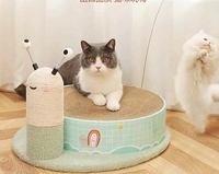Nouveau Repose-oreilles circulaire vert pastel à imprimé arc-en-ciel pour chat, avec pilier en sisal, double surface de grattage verticale et horizontale, et boule de jeu