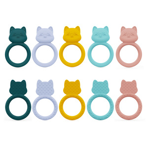 Silicone <b>Cat</b> <b>Ring</b> Teether For Babies 0-24 Months Soft Chew Toy With Texture Design Multicolor Options - Product Image 1