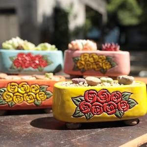 MSH Pot en céramique vintage simple peint à la main pour <span class=keywords><strong>Lithops</strong></span> et plantes succulentes PP - Product Image 2