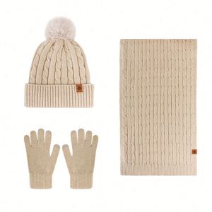 Wholesale Women's Winter Knitted <b>Hat</b> Double-Layer Thickened Fleece-Lined Knit <b>Hat</b> Scarf <b>and</b> <b>Gloves</b> Three-Piece <b>Set</b> Beanies - Product Image 3
