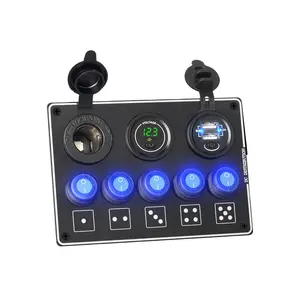 5 Gang 6 8 Panel de interruptor de control ABS impermeable RV caravana marino verde LED Rocker 12V panel de interruptor