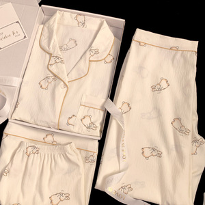 Phong cách Hàn Quốc đám mây ba mảnh thời trang phù hợp với mùa xuân mùa hè lười biếng quần áo nhà đàn hồi EO THỎ đơn giản in - Product Image 3