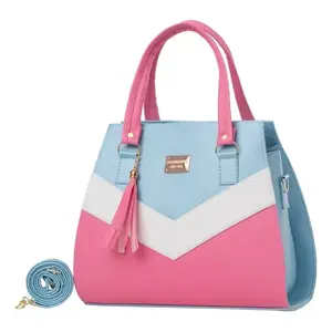 Sac à main Fana Nadia pour femme, bicolore rose et bleu, en cuir végétalien avec ferrures dorées - Product Image 1