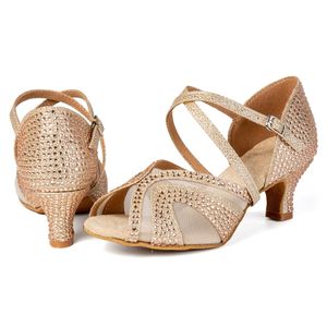Женские туфли для латиноамериканских танцев, лидер продаж, в стиле шампанского, со стразами, на каблуке 5,5 см, с мягкой подошвой, летние босоножки на высоком каблуке 5,5 см - Product Image 2
