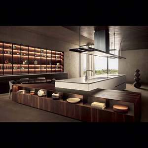 Gabinetes de Cocina de Lujo con Puertas de Vidrio a Precio de Fábrica, Almacenamiento de Madera, Moderno Armario con Isla y Fregadero - Product Image 1