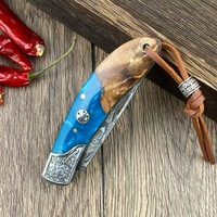 Cuchillo de fruta de acero de Damasco afilado de alta dureza plegable portátil Mini cuchillo herramienta de corte de aventura al aire libre
