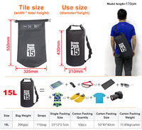 Sac à dos homme léger et imperméable 15L, 17 couleurs, pliable, 100% extérieur, sac sec, sac à dos de randonnée, sac à dos de sport, sac à dos de voyage, sac à dos de logo, sacs de gros