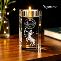 Tempat Lilin Kristal 3D dengan Ukiran Laser Zodiak yang Dipersonalisasi, Foto Kustom, Kaca K9, Penyangga Lilin Teh, Dekorasi Rumah, Tahan Panas.