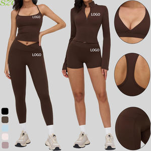 Veste de yoga longue personnalisée respirante à col carré croisé et dos zippé en Spandex/Nylon pour activités de plein air, course et fitness - Product Image 2