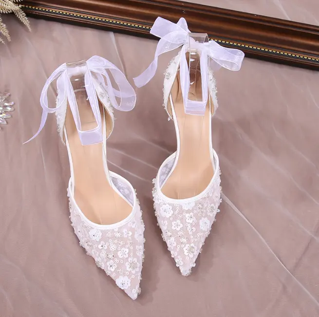 Cy10660a Nova chegada Favorável Flor Branca Bombas mulheres sapatos de casamento Noiva Saltos altos sapatos de plataforma Senhoras vestido do partido sapatos