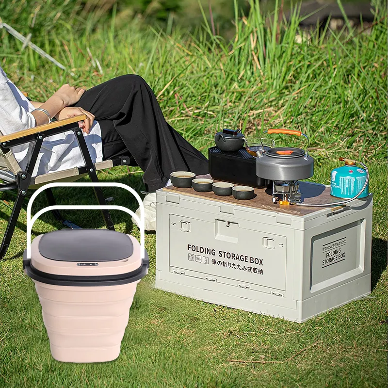 Foldable Commercial Outdoor Touchless Smart Garbage Can Round Trash Can with Lid