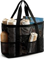 Sac de plage en maille grande capacité à deux poignées 35L en nylon à séchage rapide avec poches pour femmes, hommes et famille