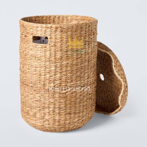 Panier de rangement multifonctionnel moderne en jacinthe d'eau fait main avec couvercles pour organiser les jouets des enfants dans la salle de bain, la chambre à coucher, le salon - Product Image 1